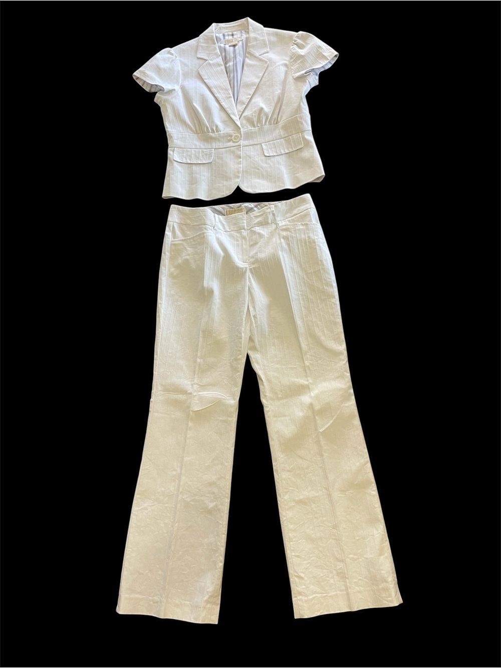 Michael Kors White Pinstripe Short Sleeve Blazer & Flare Pants Set